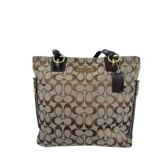 Coach Handbags - Coach Gallery NS Zipper Tote Bag Handbag, Purse Signature Brown/ Khaki